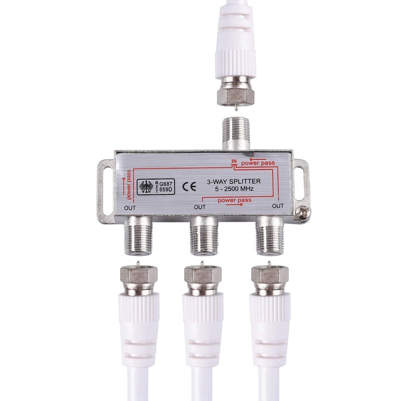 TV Antenna Splitter 3Way F-Type Aerial 5-2400MHz Power Pass Foxtel