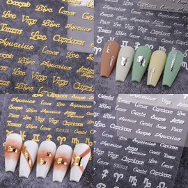 Twelve Constellation Nail Stickers for Nail Art Zodiac Letter Nail Art Stickers Gold Silver Pink Nail Design Stickers 3D Self-Adhesive Zodiac Nail Decals for Women Acrylic Nail Tips Manicure 6 Sheets…