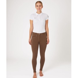 HORZE Active Women's Horse Riding Silicone Grip Full Seat Breeches | Midrise Waist with Front Pocket - Cocoa Mocha - 28