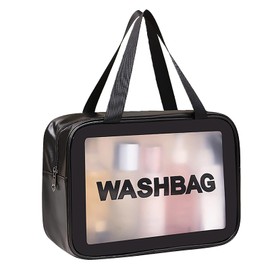 Qaestuan Cosmetic Bag Large Toiletry Bag Women & Men Toiletry Bag Transparent Cosmetic Bag Waterproof Compact Travel Toiletry Bag Makeup Bag with Large Capacity Storage Bag, black, Modern, simple