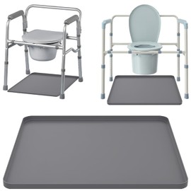Bedside Commodes Mat, Bedside Toilet Floor Mat with Raised Edge for Floor Protector, Silicone Non-Slip Protective Mat for Under Commode Chair, Recyclable and Waterproof 23.6" x 19.7"
