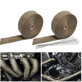MORECP Titanium Exhaust Heat Wrap, 2 Roll 2" x 50', Motorcycle Fiberglass Heat Shield Tape with Stainless Ties