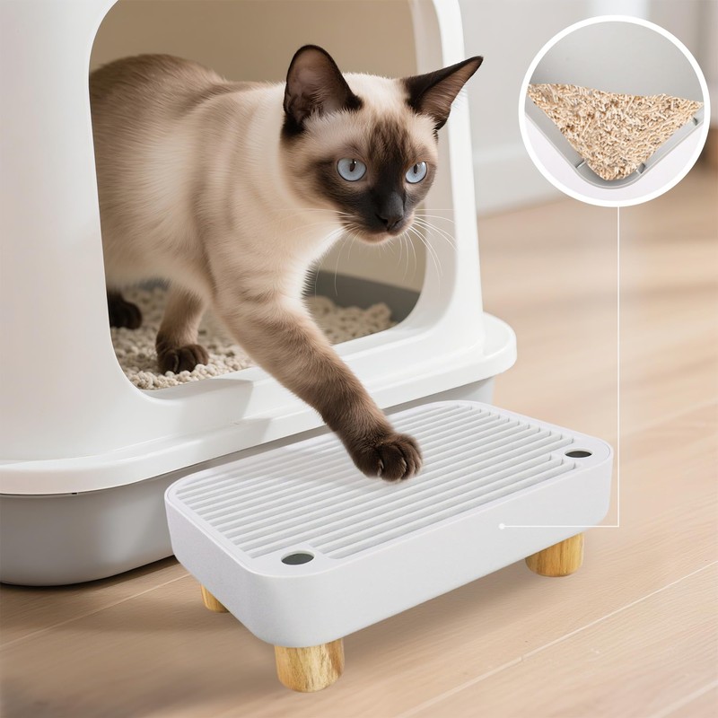Dmnnlp Litter Box Step, Cat Litter Catcher with Wooden Base
