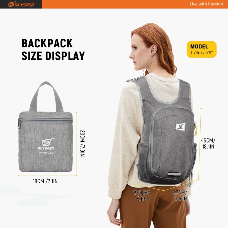 SKYSPER Foldable Backpack, 20 L, Ultralight Hiking Backpack, Small Backpack,