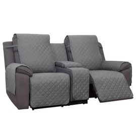 PureFit Water Resistant Reversible Loveseat Recliner Couch Cover for Double with Console – Non Slip Split Sofa Cover, Washable Reclining Cover for 2 Seat Recliner (2 Seat, Gray/Light Gray)