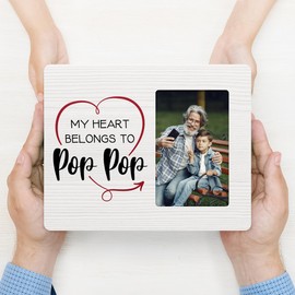YYLYMX Pop Pop Gifts for Grandpa from Grandson Granddaughter, Grandfather Picture Frame, My Heart Belongs to Pop Pop, 4x6 Inch Photo