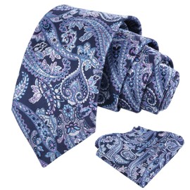 Alizeal Mens Paisley Tie for Men Pocket Square Wedding Party Flroal Necktie & Hanky Set, Navy+Purple