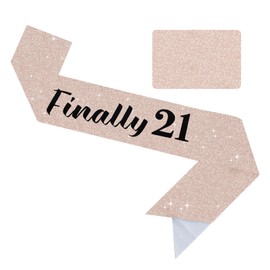 Vuzvuv Finally 21 Birthday Sash with Glitter, 21st Birthday Decoration Sash,21st Birthday Sash for Women Man,Twenty One Sash Party Favors Supplies and Decor-Rose Gold