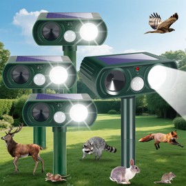 4 Pcs Solar Ultrasonic Animal Repellent Outdoor,Deer Repellent Cat Repeller Waterproof with Motion Sensor & Flashing Light,Animal Deterrent Devices for Squirrel Raccoon Skunk Rabbit Out of Garden Yard