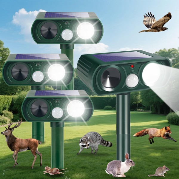 4 Pcs Solar Ultrasonic Animal Repellent Outdoor,Deer Repellent Cat Repeller