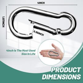 Pixel Panda 4 Inch Heavy Duty Gym Carabiner Load 1000lbs, 2 Pack Large Carabiner Clips 304 Stainless Steel, Carabiner for Fitness Attachment, Gym, Swing, Hammock