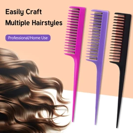 3 Pack Professional Teasing Comb, Tail Comb for Root Teasing for Thin, Add Volume Fine and Normal Hair Types, Hair Comb For Women And Men, 8.15 Inches - Black, Magenta, and Purple