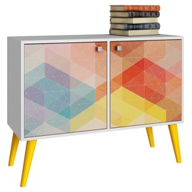 Manhattan Comforts Avesta Double Side Table. 2.0, White, Stamp, Yellow