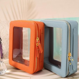 SANHECUN Toiletry bag waterproof cosmetic organizer with with handle large opening for travelling (Orange)