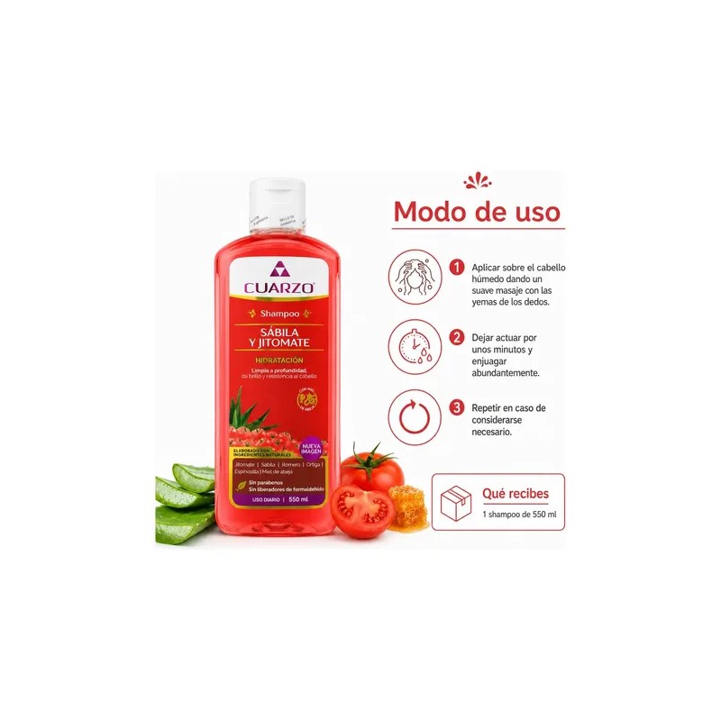 Shampoo Sabila Y Jitomate Para Cabello 550 Ml Cuarzo Natural