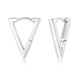 Cangall Silver Hoop Earrings for Women, 925 Sterling Silver Triangle Shaped Hoop Earrings, Unisex Small Geometric Silver Hoop Earrings, Hypoallergenic Cartilage Sleeper Silver Earrings for Girls Men