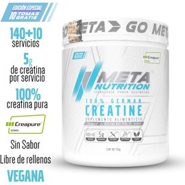 Meta Nutrition, Creatina Monohidratada Alemana Creapure®, 750g, 140 + 10 servicios. Edición Limitada. Alta Pureza. Libre de rellenos.