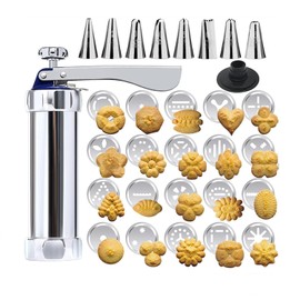 Spritz Cookie Press Kit - 20 Stainless Steel Discs & 8 Icing Nozzles - Professional Biscuit Maker with Effortless Trigger - Complete Spritz Cookie Maker for Homemade Treats and Pastry Decoration