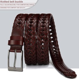 DOOPAI Men's Braided Leather Dress Belt - Comfort Fit, Adjustable Strap, Fashion Hand Woven - Brown Belt for Casual Dress Golf Jeans