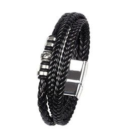 Generisch Bracelets for men, men's leather bracelet, multi-layer braided leather bracelet, black men's bracelet with magnetic closure, Leather