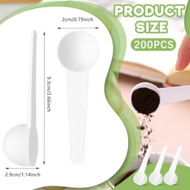 Maxdot 200 Pcs Teaspoon Measuring Spoons Bulk Reusable Plastic Scoop Measuring Spoons Long Handle Plastic Scoop for Cosmetics Coffee Sugar Spices Protein((10 ml / 10 cc/ 1 Tsp)