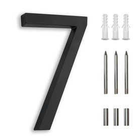 7 Inch Floating House Numbers , Address Numbers For Houses Number For Outside Address On House Metal Black Large Modern House Numbers Door Numbers For House Floating Flush Mount Zinc Alloy Black