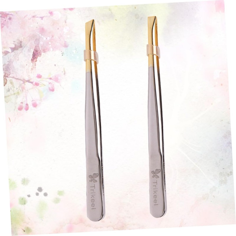 Ipetboom 1set Electroplated Stainless Steel Eyebrow Tweezers with Flat Mouth