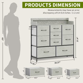 ErgoDesign 9 Drawers Dresser with Hooks, Dressers for Bedroom, Living Room, Hallway, Nursery (Greige)