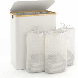 Hampers for Laundry Basket with Lid, 160L Extra Large Laundry Hamper 3 Section Dirty Clothes Hampers for Laundry Divided Laundry Basket Organizer for Bedroom,Laundry Room,Dirty Clothing Hamper,Beige