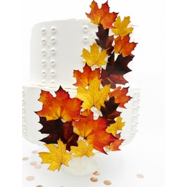 Sugar Robot Inc. Edible Fall Leaves Assorted Set of 15 - Wafer Cake & Cupcake Toppers - edible fall leaves for cake decorating - fall cupcake toppers