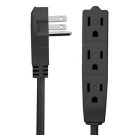 Flat Multiple Outlet Extension Cord 20 Ft for Indoor Use by Bindmaster- UL-Listed 3-Prong Multi Extension Wire- Space-Saving Flat Angled Extension Cord- Black