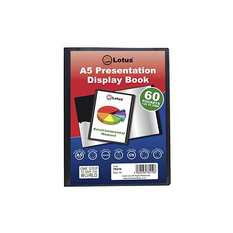 Lotus A5 60-Pocket Black Presentation Display Book - Organize &