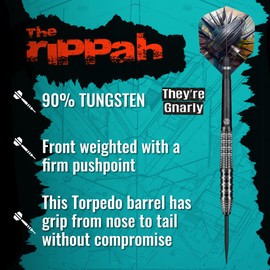 Shot! Gnarly Rippah Steel Tip Dart Set 90% Tungsten Dart Barrels Front Weighted Professional darts for bristle dartboard (22, Grams)