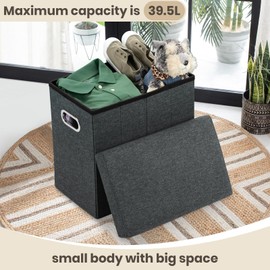 COSYLAND Ottoman with Storage Collapsible Fabric Ottoman Footrest Foot Stool Ottoman for Room Small Slim Tall Folding Ottoman Furniture with Handles Lid Toy Chest Linen Gray 16.5x16.5x10.6in Charcoal