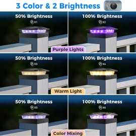 Peasur 2 Packs 4x4 Solar Post Cap Lights Outdoor, Purple & Warm White LED Fence Caps Light Waterproof, Wood & Vinyl Post Top Lighting for Deck Mailbox Railing Porch Outside