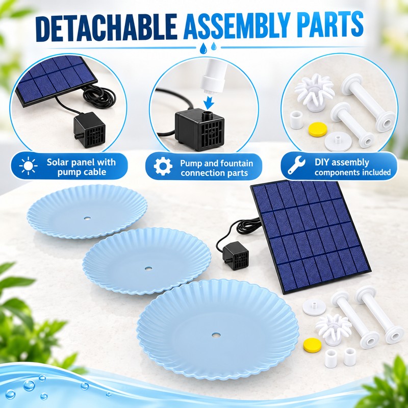 Solar Bird Bath Fountain for Outdoor Décor – 3-Tier Plastic