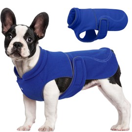 Kuoser Dog Fleece Vest, Warm Dog Coats for Small Boys Girls Soft Lightweight Pet Winter Jacket, Turtleneck Cold Weather Dogs Sweater Pug Dachshund Clothing with Leash Hole for Fall Winter, Blue S