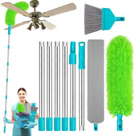 Microfiber Feather Duster 5-in-1 Kit, Dusters for Cleaning, Duster with Extension Pole 100 Inches, Cobweb Duster, Microfiber Dusters for Fans, High Ceilings, Blinds, Cars and Furniture