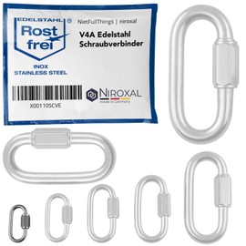 10 pcs 3-mm V4A Stainless Steel Screw Carabiner Short Straight Robust Shape Breaking Load 330 kg Screw Connector Chain Connector Emergency Screw Chain Quick Release Fastener