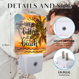 SLHFDKL Sea Beach Palm Tree Night Light, Plug-into Wall Life is Better at The Beach Nightlight Lamp with Dusk to Dawn Sensor, Led Lamp 0.5W Energy Efficient for Boys Girls Adults Home Decor