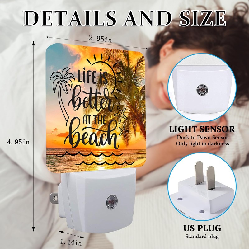 SLHFDKL Sea Beach Palm Tree Night Light, Plug-into Wall Life