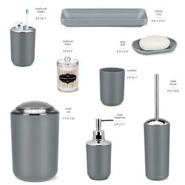 IMAVO Grey Bathroom Set,22Pcs Bathroom Accessories Set with Shower Curtain,Trash Can,Tray,Soap Dispenser,Soap Dish,Toothbrush Holder,Toothbrush Cup,Toilet Brush Holder and Qtip Holders