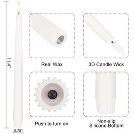 AFINETH Flameless Taper Candles with 3D Wick, 11.4" Real Wax LED Candles with Remote and Timer, 3 Pack Flickering Candlesticks Battery Operated (White)