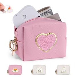 Playexen Hand Sanitizer Spray Case, Hand Sanitizer Holder Bag with Self Adhesive Patches, Small Zippered Pouch for Glow Mist and Power Mist (Pink-Heart)