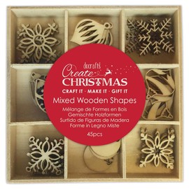 Create Christmas Wooden Shapes, Baubles & Flakes, Brown, Pack of 45, Suitable for Home, Wood Paint, Wooden Toys and Card Craft, Ideal for Christmas Decorations and Card Making Supplies