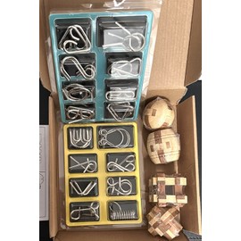 3D Metal & Wooden Brain Teasers Puzzle Set Gift Kids & Adults Instructions *READ