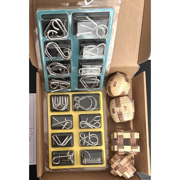 3D Metal & Wooden Brain Teasers Puzzle Set Gift Kids