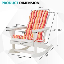 Sundale Outdoor Adirondack Rocking Chair with Cushion, HDPE Patio Plastic All Weather Adirondack Rocker, Water Resistant for Outside, Garden, Pool, Yard, White
