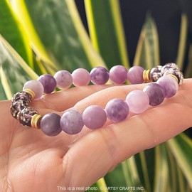 ARTSY Crafts Glow in the Dark Firefly Beads + Gemstone Beads Bracelets, 8mm Natural Crystal Stone Beaded Bracelets for Women Anti Anxeity Healing Energy Money Wealth Prosperity Abundance Luck Feng Shui Chakra Grounding (Purple Phosphosiderite)