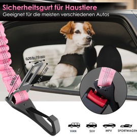 Eyein Dog Seat Belt, 2 in 1 Attachment Dog Car Harnesses Belt, Hook Latch Bar & Seatbelt Buckle with Anti Shock Elastic Nylon Bungee Buffer, Adjustable Reflective Duty Pet Safety Belts for Vehicle